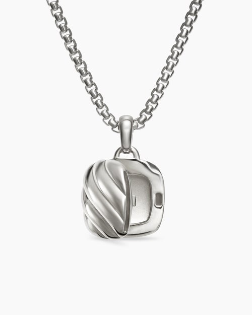 Womens Sculpted Cable Square Locket in Sterling Silver, 14.5mm