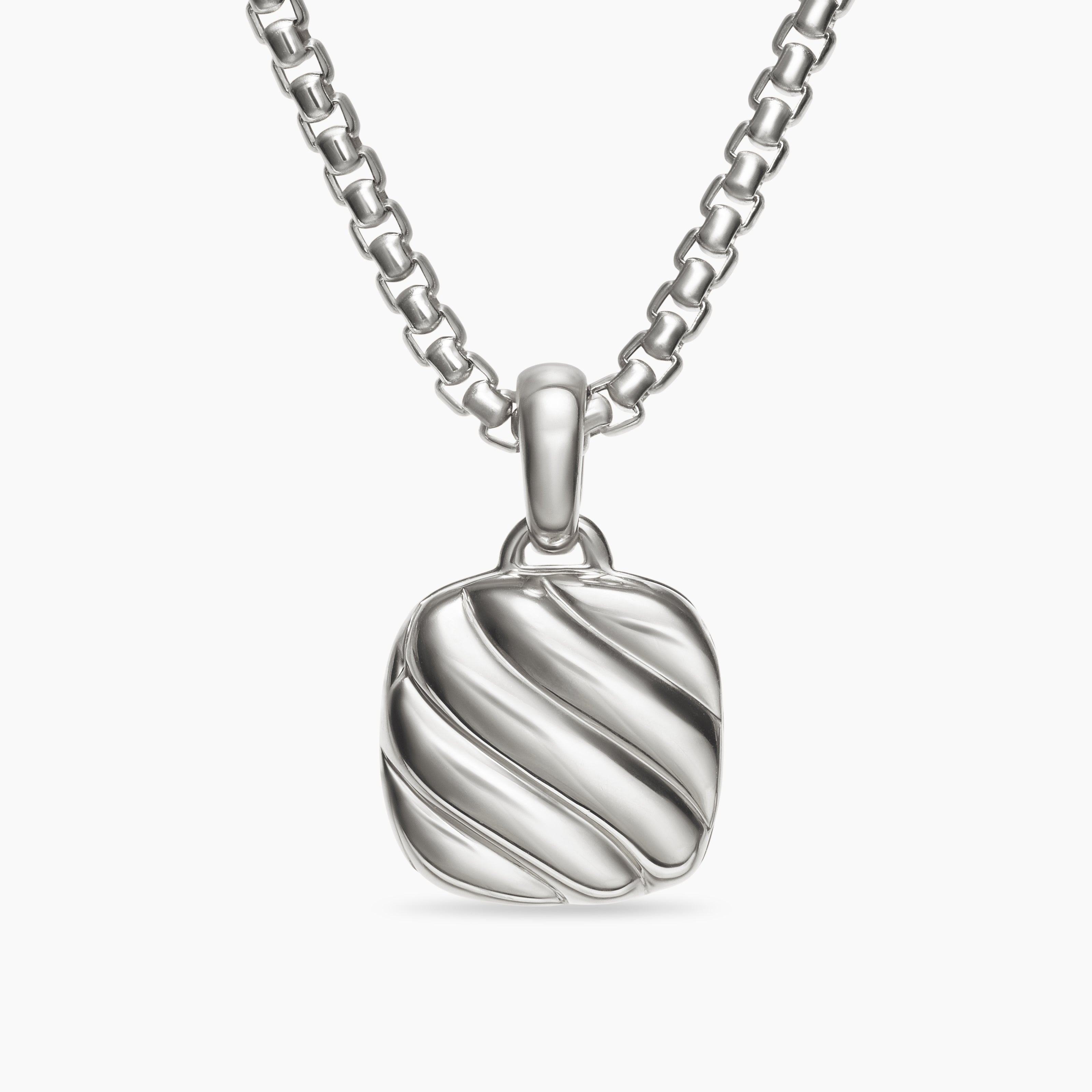 Womens Sculpted Cable Square Locket in Sterling Silver, 14.5mm