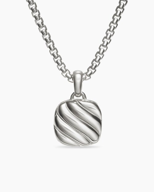 Womens Sculpted Cable Square Locket in Sterling Silver, 14.5mm