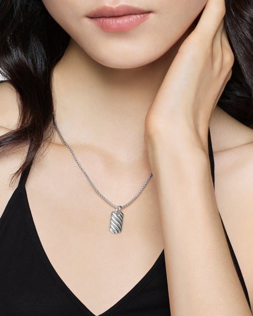 Womens Petite Sculpted Cable Tag in Sterling Silver, 10mm