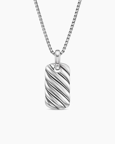 Petite Sculpted Cable Tag in Sterling Silver, 24mm