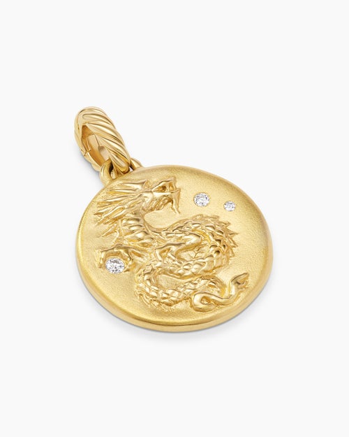 Womens Dragon Amulet in 18K Yellow Gold with Diamonds, 19mm