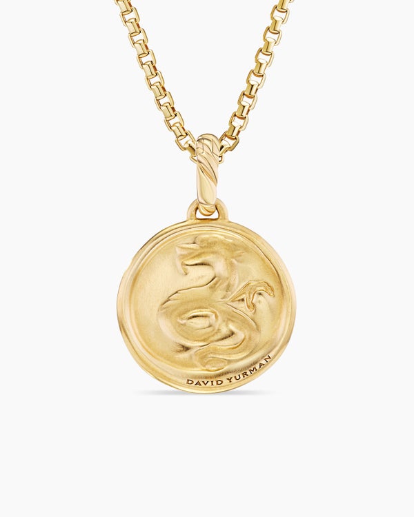 Dragon Amulet in 18K Yellow Gold with Diamonds, 19mm