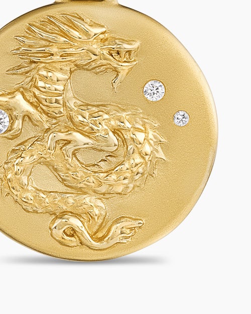 Womens Dragon Amulet in 18K Yellow Gold with Diamonds, 19mm