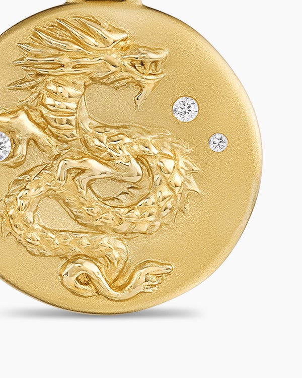 Dragon Amulet in 18K Yellow Gold with Diamonds, 19mm
