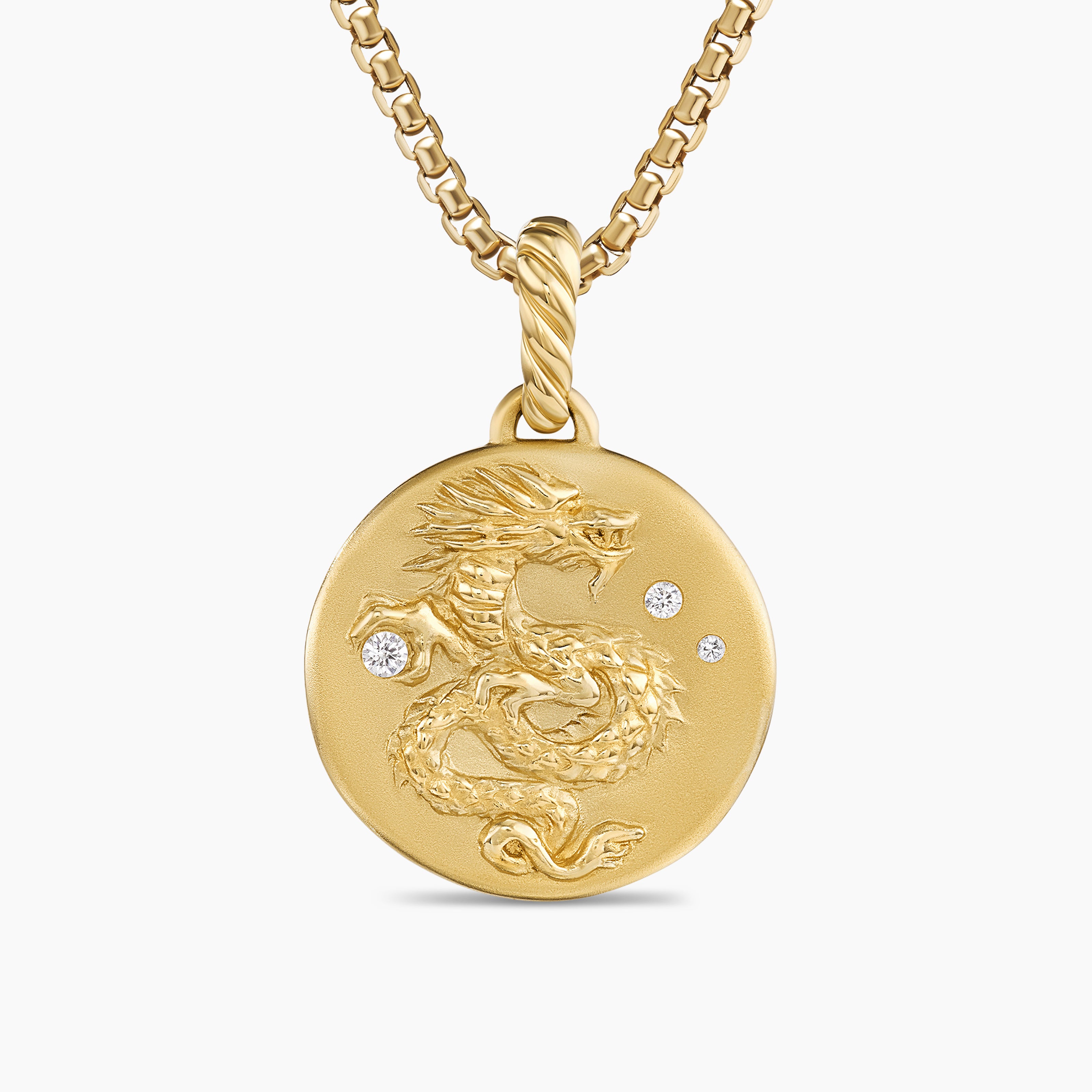 Womens Dragon Amulet in 18K Yellow Gold with Diamonds, 19mm