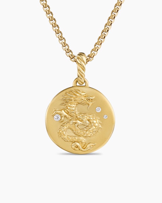 Dragon Amulet in 18ct Yellow Gold with Diamonds, 19mm