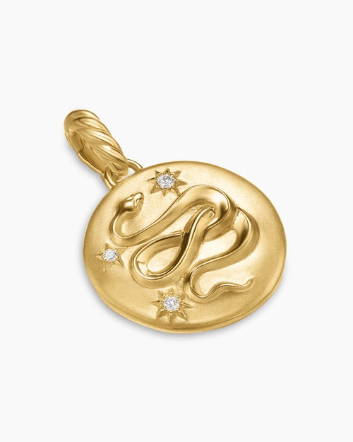Womens Snake Amulet in 18K Yellow Gold with Diamonds, 18.8mm