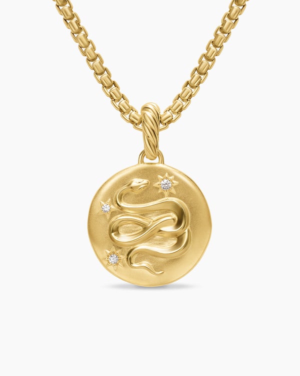 Snake Amulet in 18K Yellow Gold with Diamonds, 18.8mm