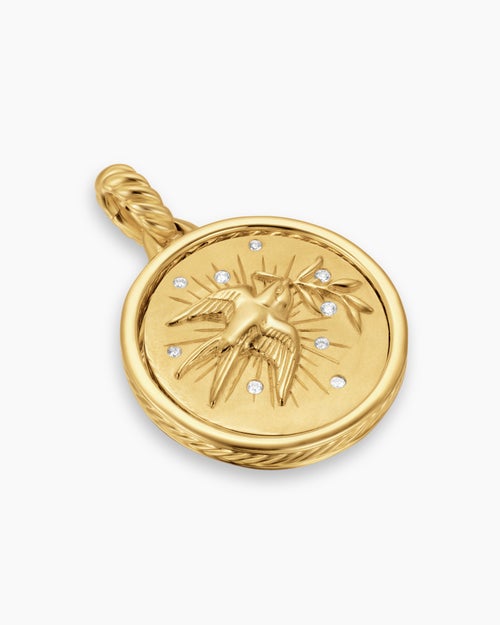 Womens Peace and Passion Duality Pendant in 18K Yellow Gold with Red Enamel and Diamonds, 22.3mm