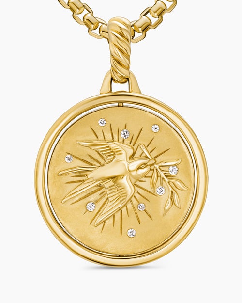 Womens Peace and Passion Duality Pendant in 18K Yellow Gold with Red Enamel and Diamonds, 22.3mm