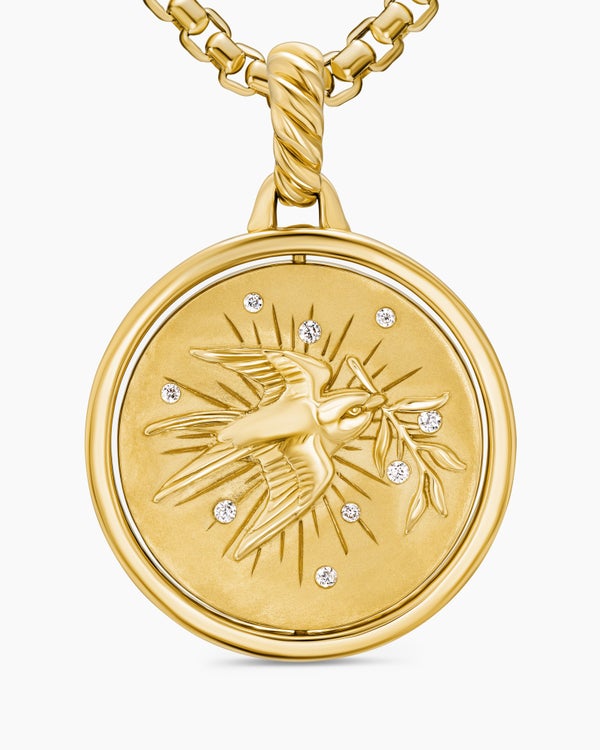 Peace and Passion Duality Pendant in 18K Yellow Gold with Red Enamel and Diamonds, 22.3mm