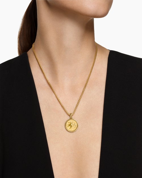 Womens Peace and Passion Duality Pendant in 18K Yellow Gold with Red Enamel and Diamonds, 22.3mm