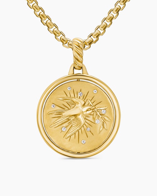 Womens Peace and Passion Duality Pendant in 18K Yellow Gold with Red Enamel and Diamonds, 22.3mm