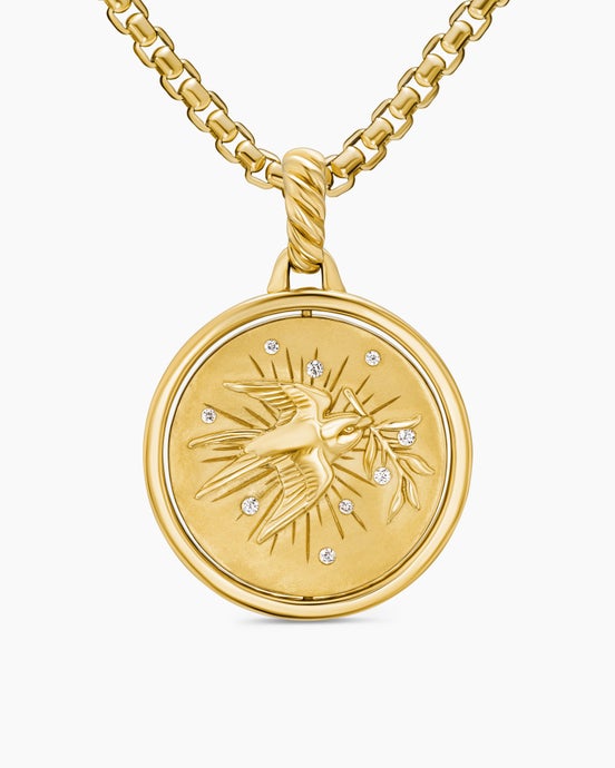 Peace and Passion Duality Pendant in 18K Yellow Gold with Red Enamel and Diamonds, 22.3mm
