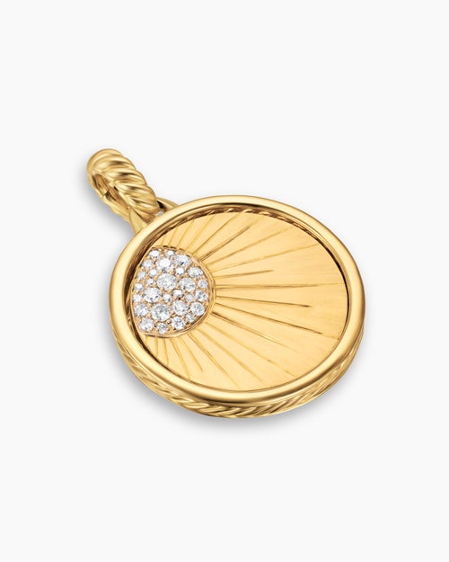 Womens Sun and Moon Duality Pendant in 18K Yellow Gold with Navy Enamel and Diamonds, 22.3mm