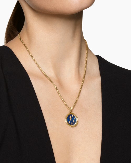 Womens Sun and Moon Duality Pendant in 18K Yellow Gold with Navy Enamel and Diamonds, 22.3mm