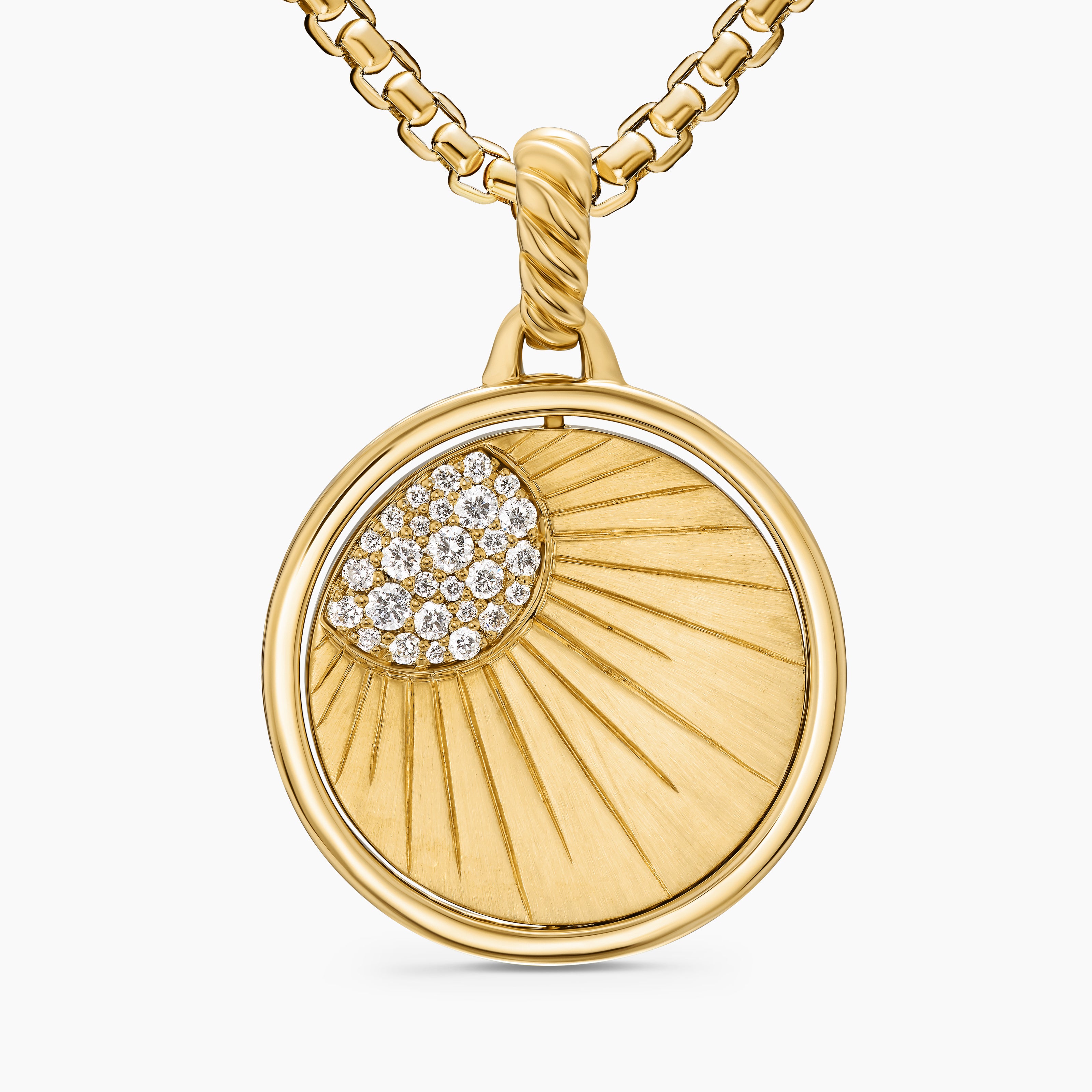 Womens Sun and Moon Duality Pendant in 18K Yellow Gold with Navy Enamel and Diamonds, 22.3mm