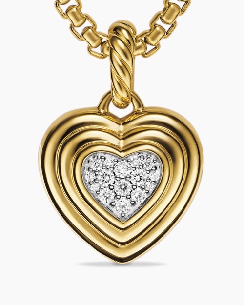 Womens Puffy Heart Amulet in 18K Yellow Gold with Diamonds, 17mm
