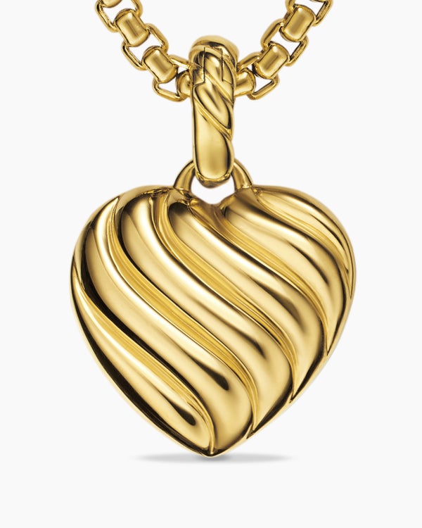 Puffy Heart Amulet in 18K Yellow Gold with Diamonds, 17mm