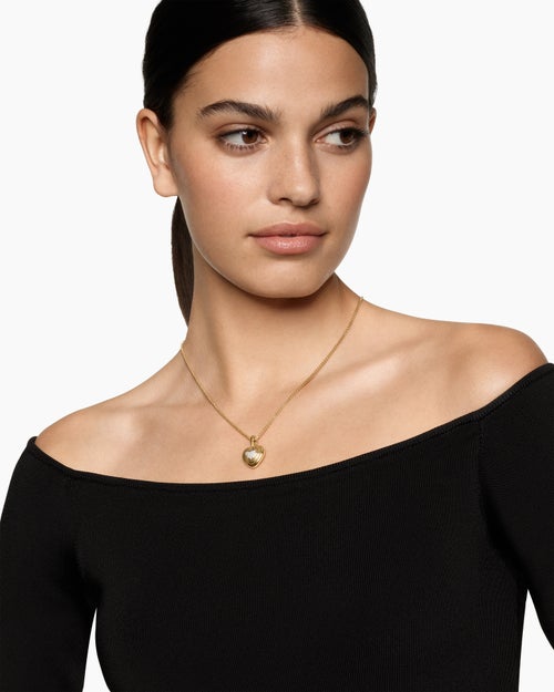 Womens Puffy Heart Amulet in 18K Yellow Gold with Diamonds, 17mm
