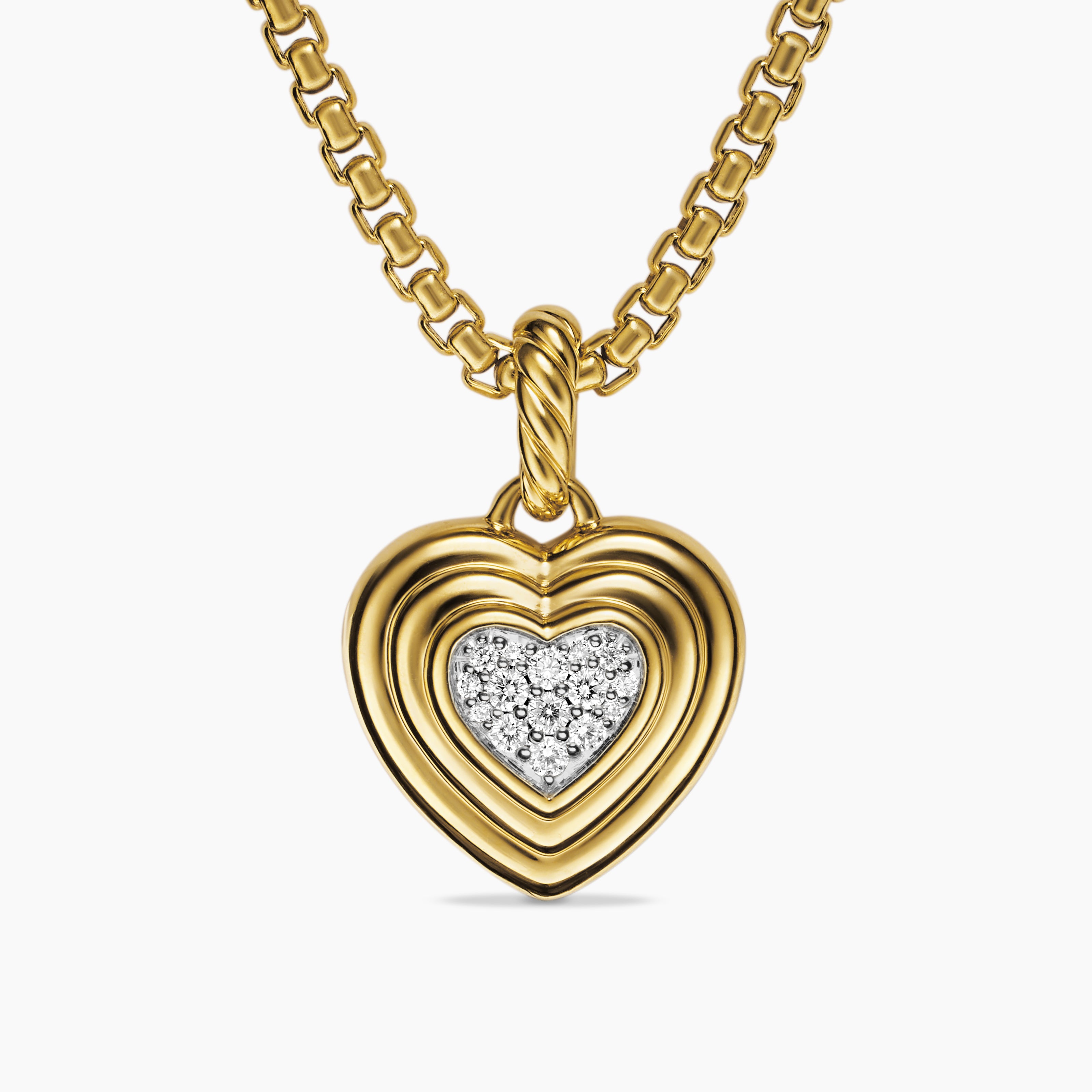 Womens Puffy Heart Amulet in 18K Yellow Gold with Diamonds, 17mm