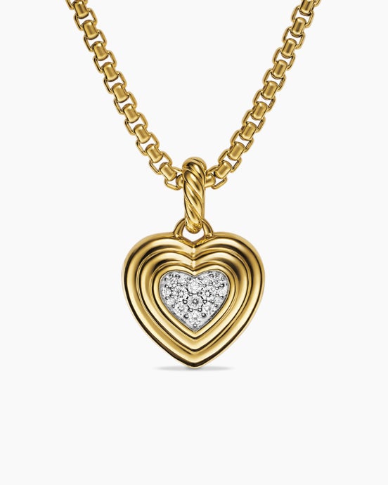 Puffy Heart Amulet in 18K Yellow Gold with Diamonds, 17mm