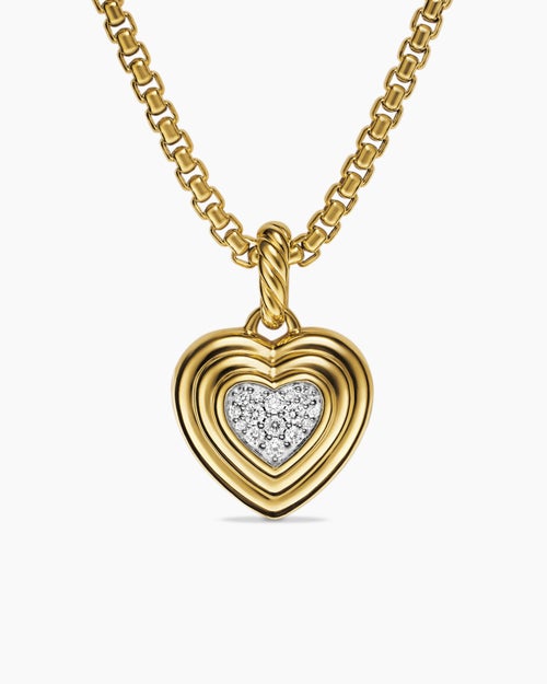 Womens Puffy Heart Amulet in 18K Yellow Gold with Diamonds, 17mm