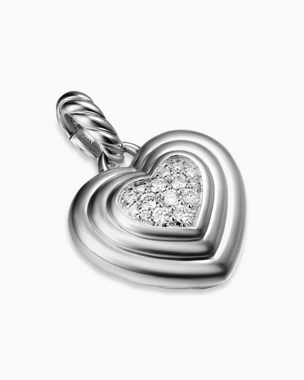 Puffy Heart Amulet in Sterling Silver with Diamonds, 17mm