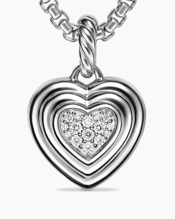 Puffy Heart Amulet in Sterling Silver with Diamonds, 17mm