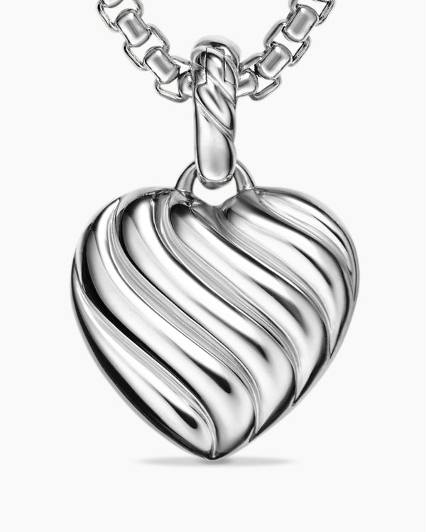 Puffy Heart Amulet in Sterling Silver with Diamonds, 17mm