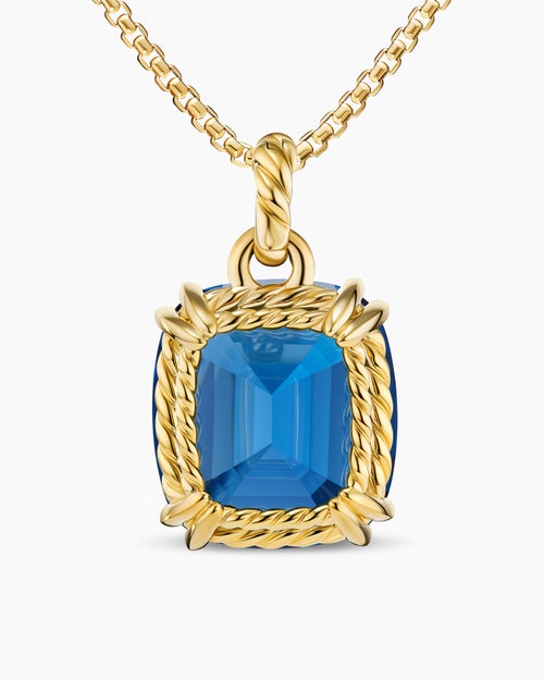 Womens Marbella Pendant in 18ct Yellow Gold with Hampton Blue Topaz, 22mm