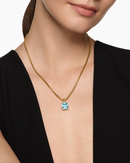 Marbella Pendant in 18ct Yellow Gold with Sky Blue Topaz, 12mm