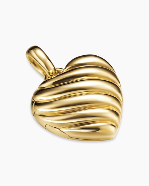 Womens Sculpted Cable Heart Locket in 18K Yellow Gold, 23mm