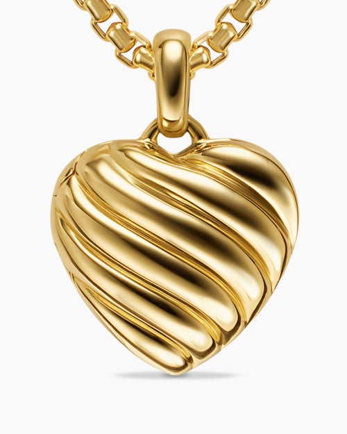 Womens Sculpted Cable Heart Locket in 18K Yellow Gold, 23mm