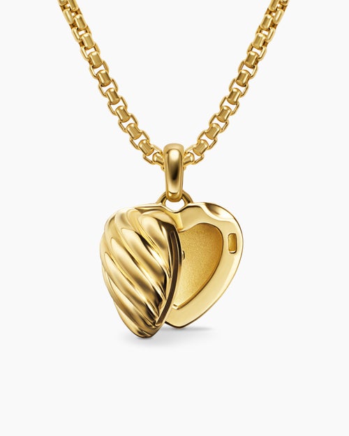 Womens Sculpted Cable Heart Locket in 18K Yellow Gold, 23mm