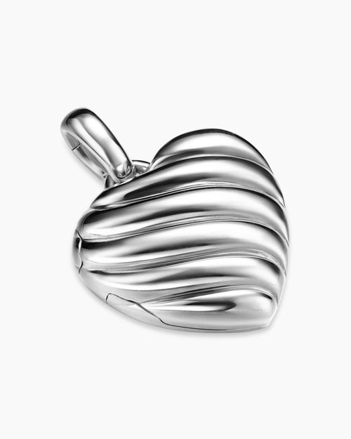 Womens Sculpted Cable Heart Locket in Sterling Silver, 23mm