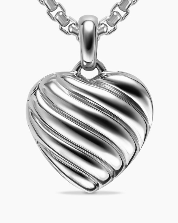 Sculpted Cable Heart Locket in Sterling Silver, 23mm