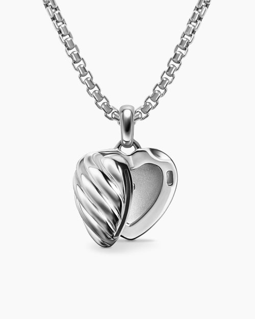 Womens Sculpted Cable Heart Locket in Sterling Silver, 23mm