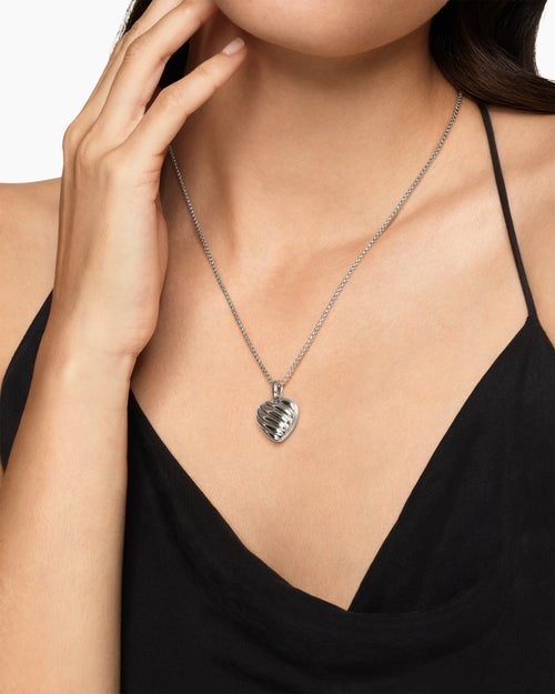 Womens Sculpted Cable Heart Locket in Sterling Silver, 23mm