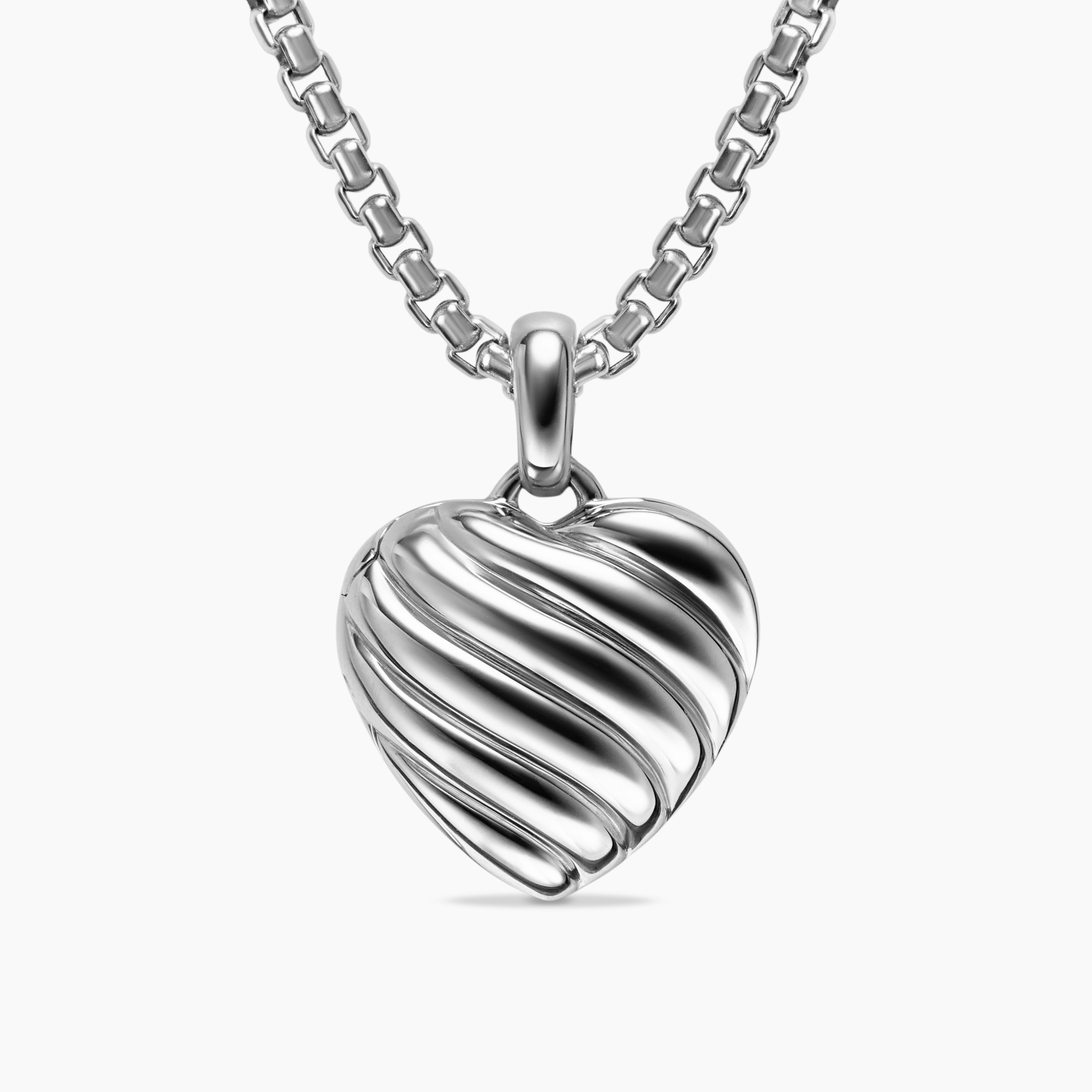 Womens Sculpted Cable Heart Locket in Sterling Silver, 23mm