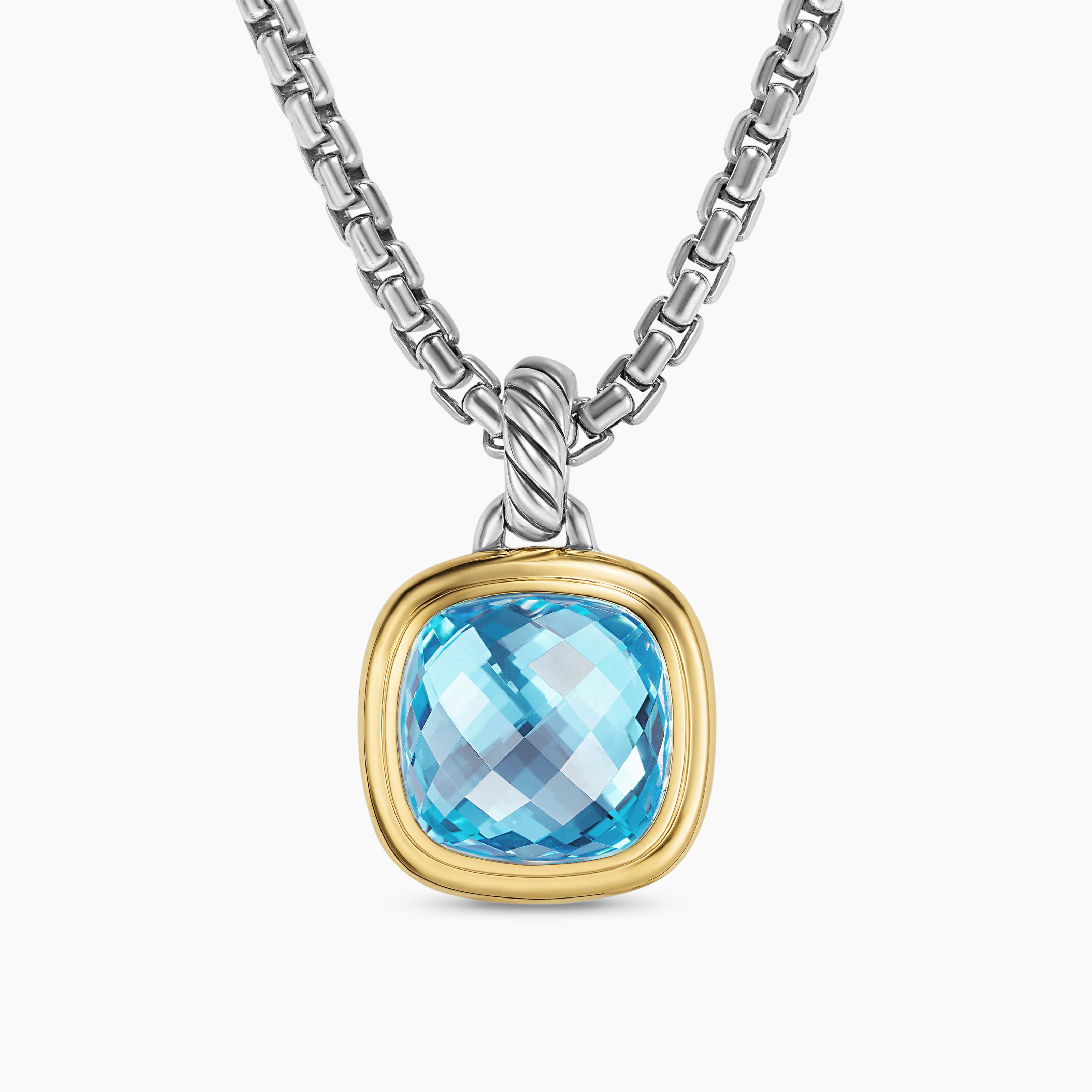 Womens Albion&reg; Pendant in Sterling Silver with 18K Yellow Gold and Blue Topaz, 11mm