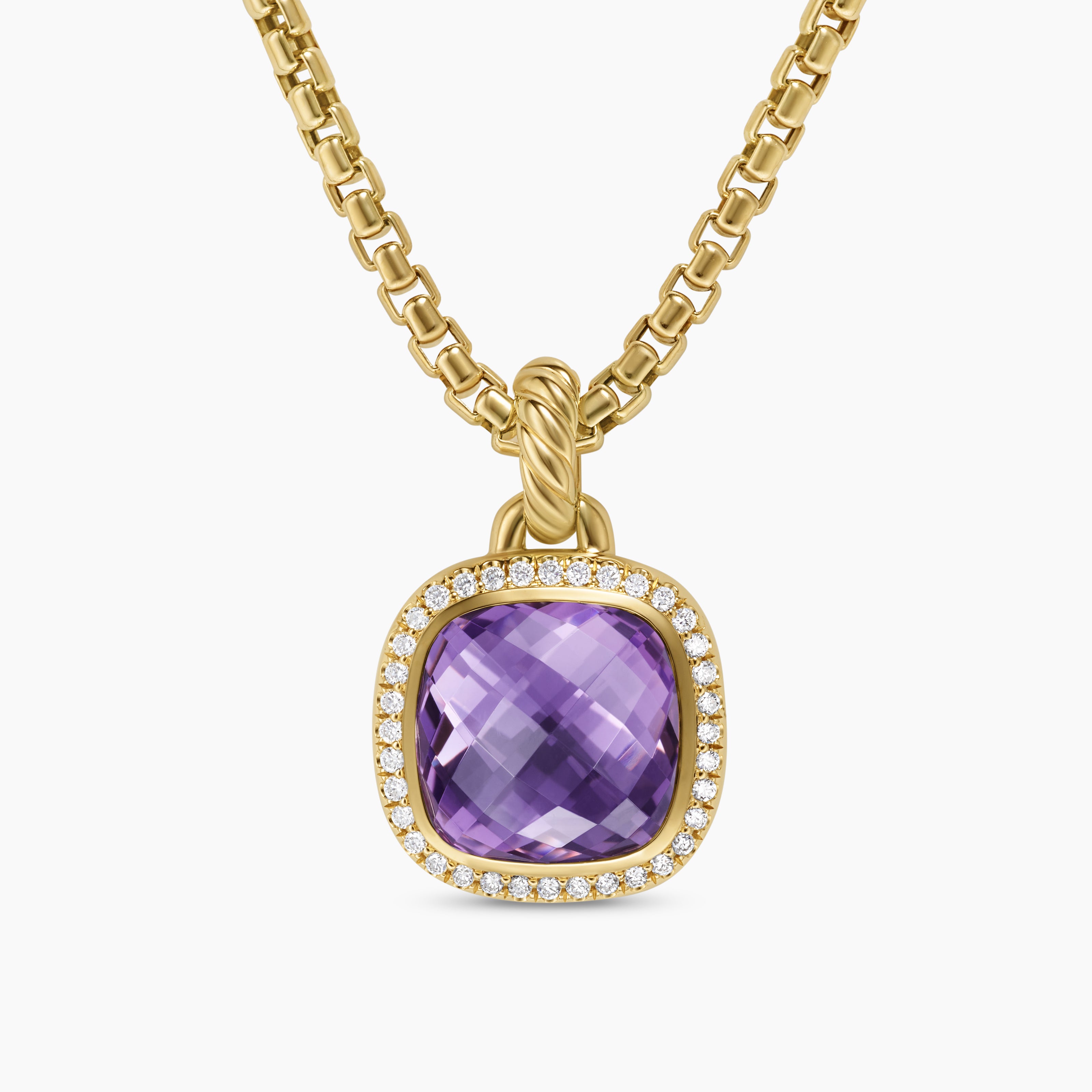 Womens Albion&reg; Pendant in 18K Yellow Gold with Amethyst and Diamonds, 11mm