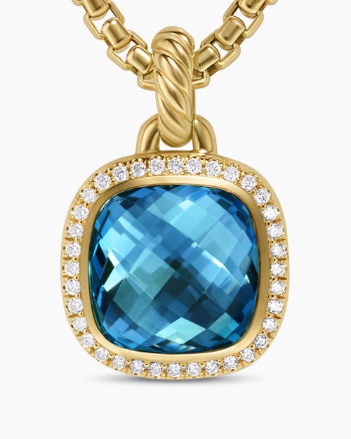 Womens Albion® Pendant in 18K Yellow Gold with Hampton Blue Topaz and Diamonds, 11mm