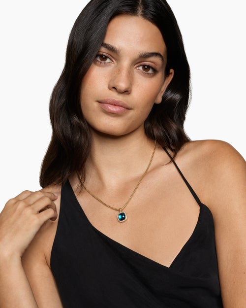 Womens Albion® Pendant in 18K Yellow Gold with Hampton Blue Topaz and Diamonds, 11mm