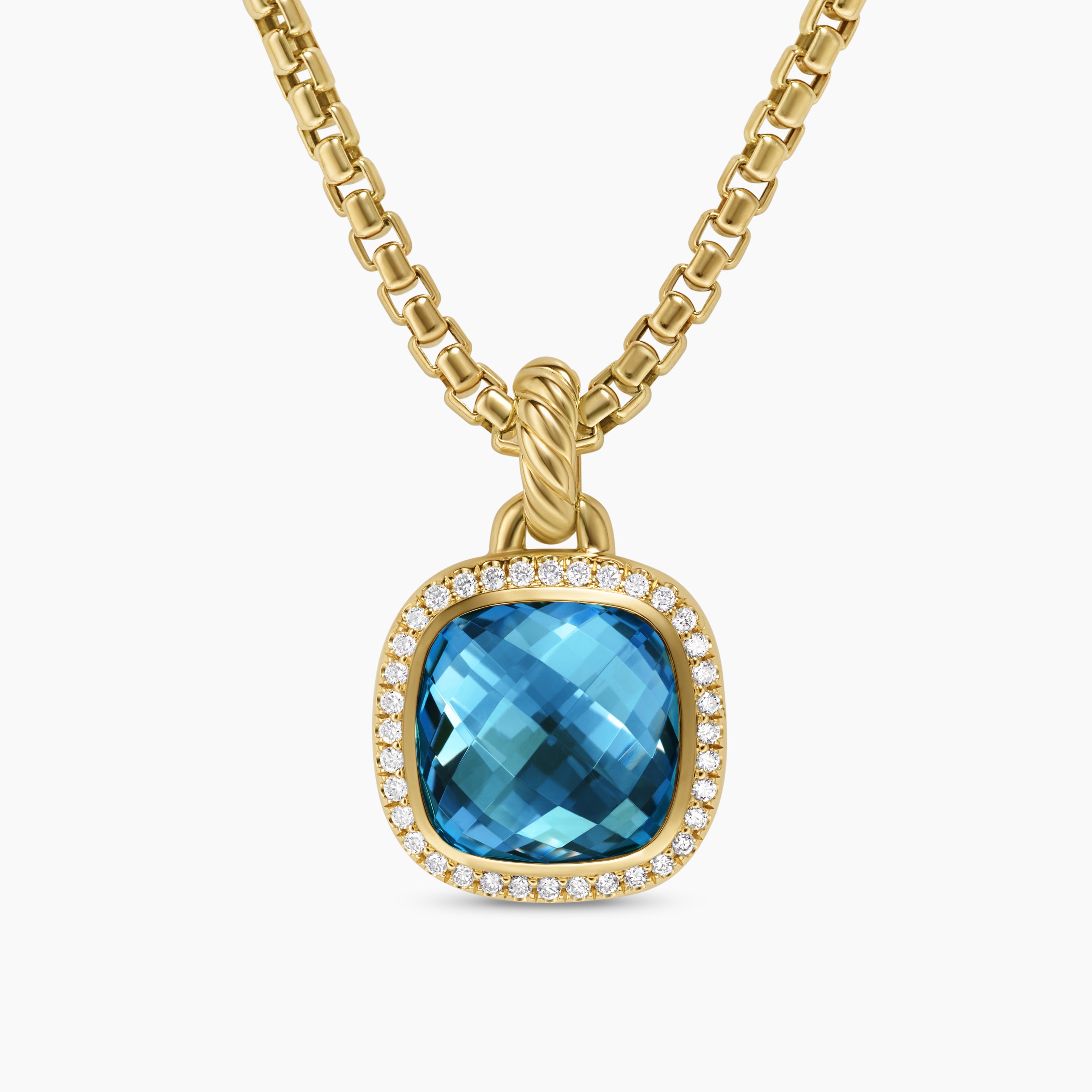 Womens Albion&reg; Pendant in 18K Yellow Gold with Hampton Blue Topaz and Diamonds, 11mm