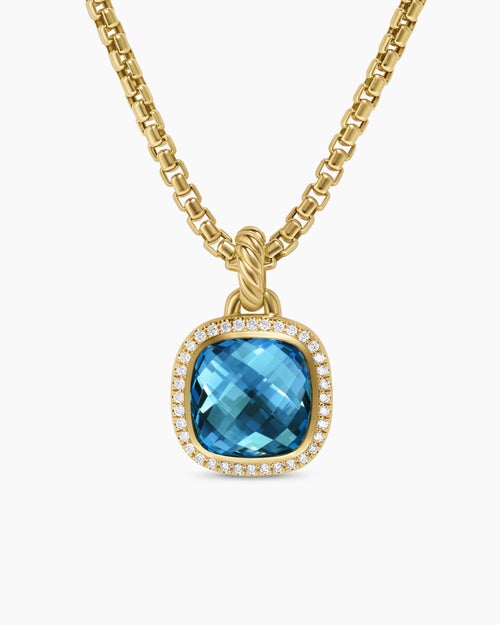 Womens Albion® Pendant in 18K Yellow Gold with Hampton Blue Topaz and Diamonds, 11mm