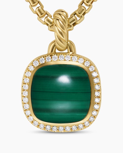 Womens Albion® Pendant in 18K Yellow Gold with Malachite and Diamonds, 11mm