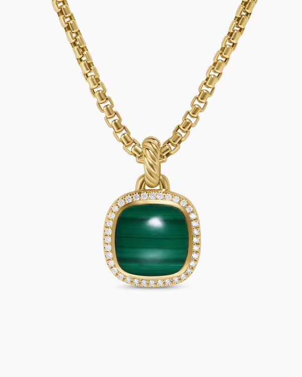Albion® Pendant in 18K Yellow Gold with Malachite and Diamonds, 11mm