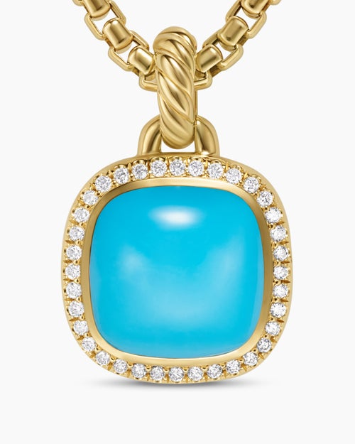 Womens Albion® Pendant in 18K Yellow Gold with Turquoise and Diamonds, 11mm